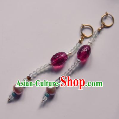 Chinese Ancient Princess Purple Crystal Bead Ear Accessories Traditional Hanfu Earrings for Women