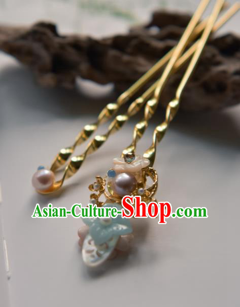 Chinese Ancient Princess Hair Accessories Traditional Hanfu Golden Hairpins for Women Chinese Ancient Princess Hair Accessories Traditional Hanfu Golden Hairpins for Women