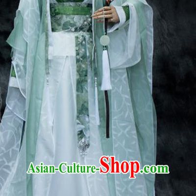 Traditional Chinese Cosplay Swordsman Green Costume Ancient Royal Highness Hanfu Clothing for Men