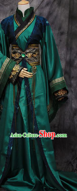 Traditional Chinese Cosplay Swordsman Deep Green Costume Ancient Royal Highness Hanfu Clothing for Men Traditional Chinese Cosplay Swordsman Deep Green Costume Ancient Royal Highness Hanfu Clothing for Men