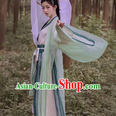 Traditional Chinese Jin Dynasty Swordswoman Historical Costume Ancient Court Princess Green Hanfu Dress for Women