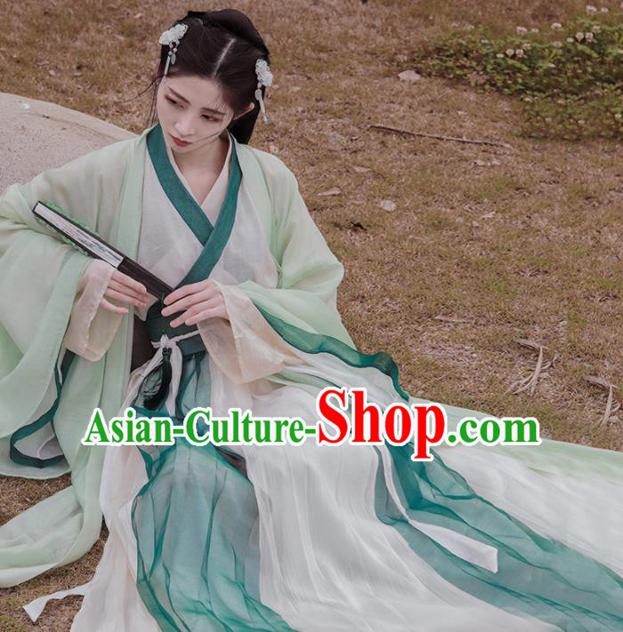 Traditional Chinese Jin Dynasty Swordswoman Historical Costume Ancient Court Princess Green Hanfu Dress for Women Traditional Chinese Jin Dynasty Swordswoman Historical Costume Ancient Court Princess Green Hanfu Dress for Women