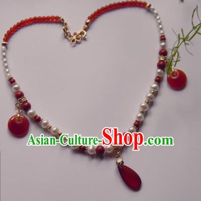 Chinese Ancient Princess Red Beads Jewelry Accessories Hanfu Tassel Necklace for Women