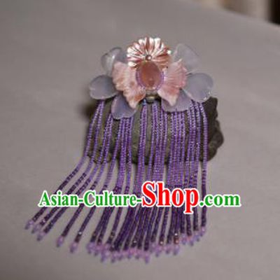 Chinese Ancient Princess Hair Accessories Purple Beads Butterfly Tassel Hair Claw Traditional Hanfu Hairpins for Women