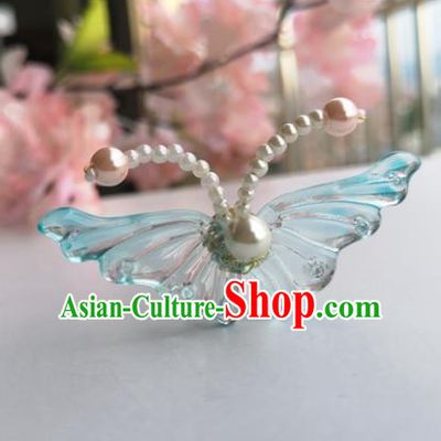 Chinese Ancient Princess Hair Accessories Traditional Hanfu Blue Butterfly Hairpins for Women