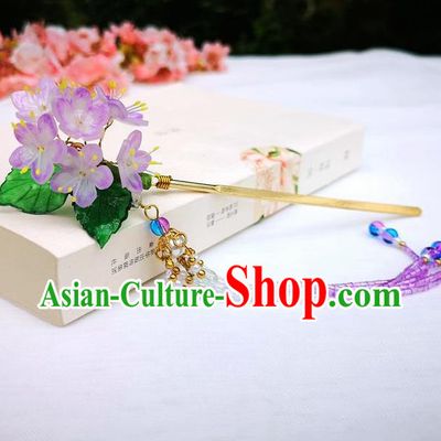 Chinese Ancient Princess Hair Accessories Traditional Hanfu Crape Myrtle Flowers Tassel Hairpins for Women