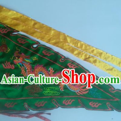 Chinese Traditional Embroidered Dragon Flag Dragon Boat Competition Green Silk Triangular Flag
