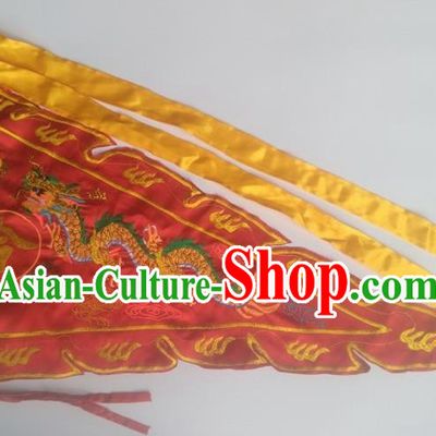 Chinese Traditional Embroidered Dragon Flag Dragon Boat Competition Red Silk Triangular Flag