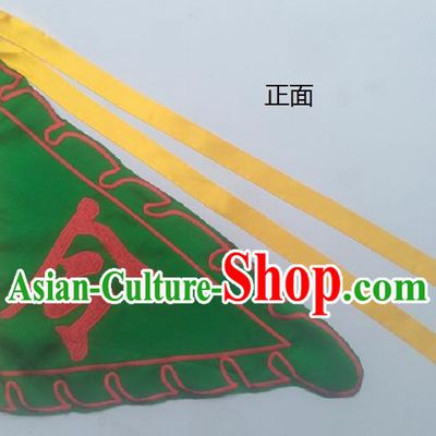 Chinese Traditional Green Triangular Flag Dragon Boat Competition Embroidered Flag