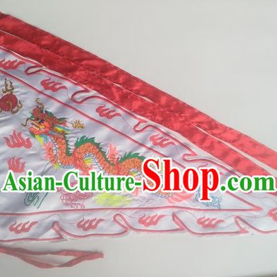 Chinese Traditional White Flag Dragon Boat Competition Embroidered Dragon Flag