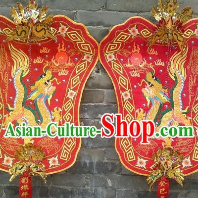 Chinese Traditional Temple Red Fan Boat Competition Embroidered Flag Fans