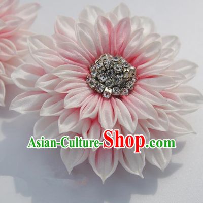 Japanese Geisha Kimono Pink Daisy Hair Claw Hairpins Traditional Yamato Hair Accessories for Women