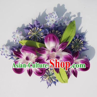 Japanese Geisha Kimono Purple Calamus Hair Claw Hairpins Traditional Yamato Hair Accessories for Women