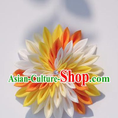 Japanese Geisha Kimono Orange Chrysanthemum Hair Claw Hairpins Traditional Yamato Hair Accessories for Women