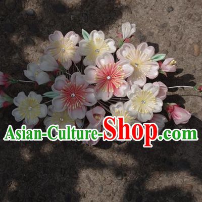 Japanese Geisha Kimono White Sakura Hair Claw Hairpins Traditional Yamato Hair Accessories for Women