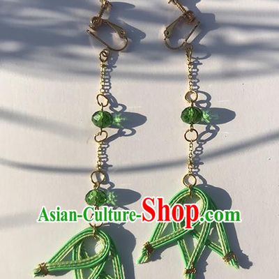 Japanese Ancient Green Thread Ear Accessories Traditional Kimono Earrings for Women