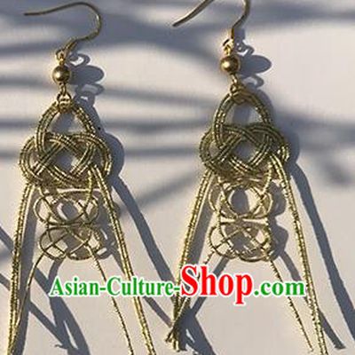 Japanese Ancient Golden Thread Ear Accessories Traditional Kimono Earrings for Women
