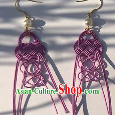 Japanese Ancient Purple Thread Ear Accessories Traditional Kimono Earrings for Women
