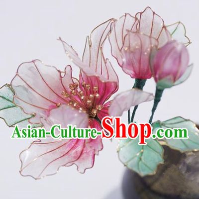 Japanese Geisha Kimono Pink Hibiscus Hairpins Traditional Yamato Hair Accessories for Women