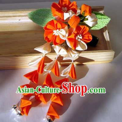 Japanese Geisha Kimono Red Cherry Blossom Tassel Hair Claw Hairpins Traditional Yamato Hair Accessories for Women