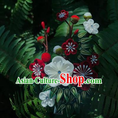 Japanese Geisha Kimono Red Plum Hair Claw Hairpins Traditional Yamato Hair Accessories for Women