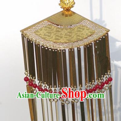 Japanese Geisha Kimono Golden Fan Tassel Hairpins Traditional Yamato Hair Accessories for Women