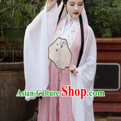 Traditional Chinese Ming Dynasty Palace Princess Historical Costume Ancient Drama Taoist Nun Pink Hanfu Dress for Women