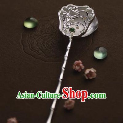 Chinese Ancient Princess Carving Orchid Jade Hairpins Traditional Hanfu Hair Accessories for Women