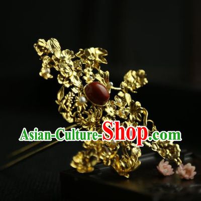 Chinese Ancient Princess Golden Longevity Hairpins Traditional Hanfu Hair Clip Hair Accessories for Women