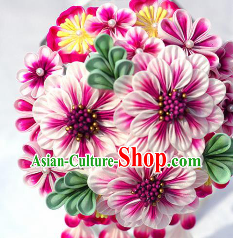 Japanese Geisha Kimono Pink Peony Ball Tassel Hairpins Traditional Yamato Hair Accessories for Women
