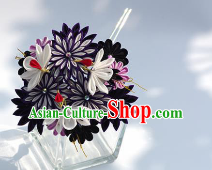 Japanese Geisha Kimono Purple Chrysanthemum Crane Hairpins Traditional Yamato Hair Accessories for Women Japanese Geisha Kimono Purple Chrysanthemum Crane Hairpins Traditional Yamato Hair Accessories for Women