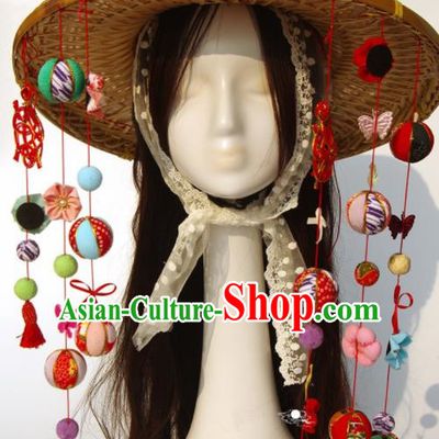 Japanese Geisha Kimono Bamboo Hat Traditional Yamato Sunhat Headwear for Women