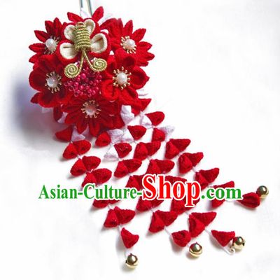 Japanese Geisha Kimono Red Wisteria Butterfly Tassel Hairpins Traditional Yamato Hair Accessories for Women