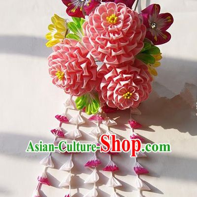 Japanese Geisha Kimono Pink Peony Bells Tassel Hairpins Traditional Yamato Hair Accessories for Women