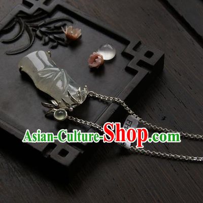 Chinese Ancient Court Jade Bamboo Necklace Pendant Traditional Princess Hanfu Necklet Accessories for Women