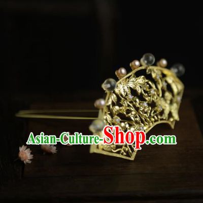 Chinese Ancient Queen Golden Hair Crown Hairpins Traditional Hanfu Hair Clip Hair Accessories for Women