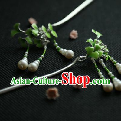 Chinese Ancient Princess Enamel Ginkgo Tassel Hairpins Traditional Hanfu Hair Clip Hair Accessories for Women