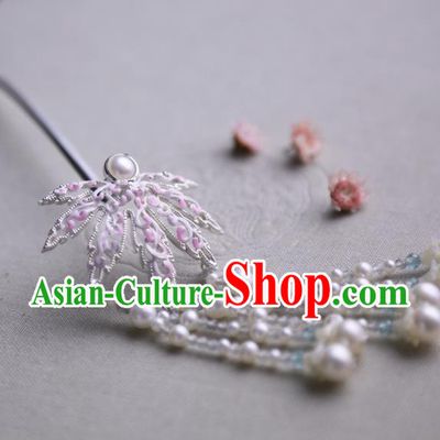 Chinese Ancient Princess Maple Leaf Tassel Hairpins Traditional Hanfu Hair Clip Hair Accessories for Women