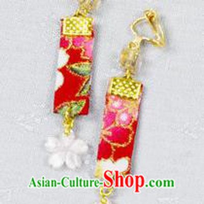 Japanese Geisha Oiran Kimono Red Earrings Traditional Yamato Ear Accessories for Women