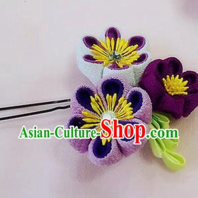 Japanese Geisha Courtesan Kimono Purple Sakura Hairpins Traditional Yamato Hair Accessories for Women
