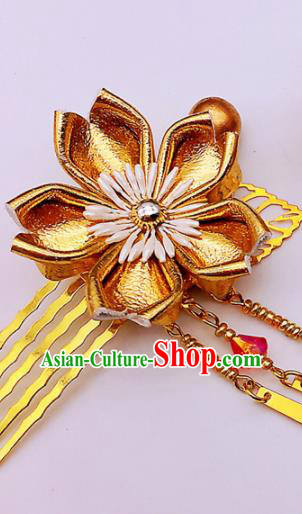Japanese Geisha Courtesan Kimono Golden Sakura Hair Comb Hairpins Traditional Yamato Hair Accessories for Women