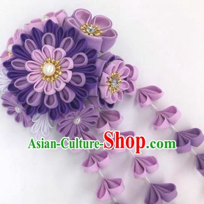 Japanese Geisha Courtesan Kimono Purple Peony Hair Claw Tassel Hairpins Traditional Yamato Hair Accessories for Women
