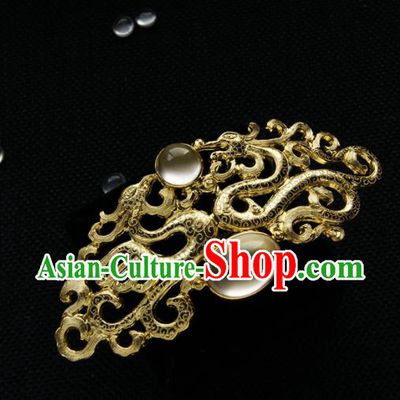 Chinese Ancient Tang Dynasty Queen Golden Dragon Hair Comb Opal Hairpins Traditional Hanfu Hair Accessories for Women