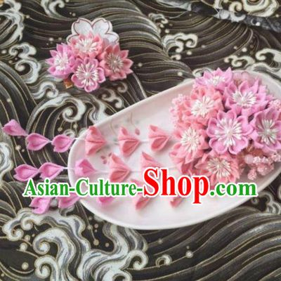 Japanese Geisha Courtesan Kimono Pink Sakura Tassel Hair Claw Hairpins Traditional Yamato Hair Accessories for Women
