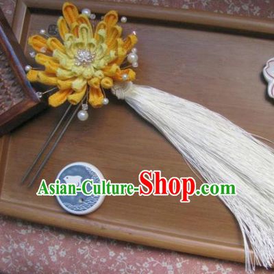 Japanese Geisha Courtesan Chrysanthemum Tassel Hairpins Traditional Yamato Kimono Hair Accessories for Women