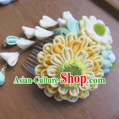 Japanese Geisha Courtesan Sunflower Hair Comb Hairpins Traditional Yamato Kimono Hair Accessories for Women