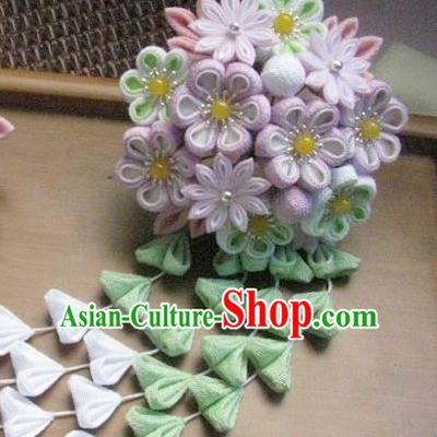 Japanese Geisha Courtesan Lilac Sakura Tassel Hair Claw Hairpins Traditional Yamato Kimono Hair Accessories for Women