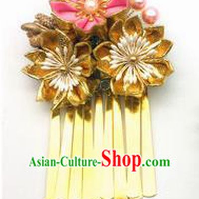 Japanese Geisha Courtesan Kimono Pink Sakura Tassel Hair Claw Hairpins Traditional Yamato Hair Accessories for Women