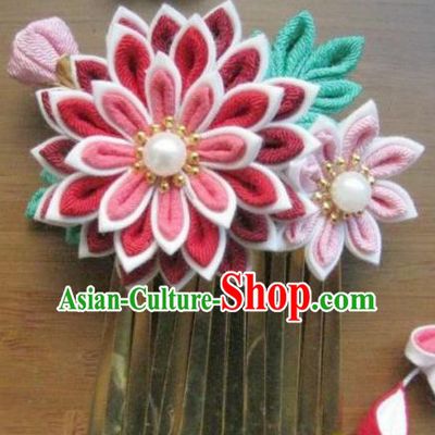 Japanese Geisha Courtesan Pink Chrysanthemum Hair Claw Hairpins Traditional Yamato Kimono Hair Accessories for Women