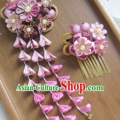 Japanese Geisha Courtesan Pink Sakura Hair Claw and Hairpins Traditional Yamato Kimono Hair Accessories for Women